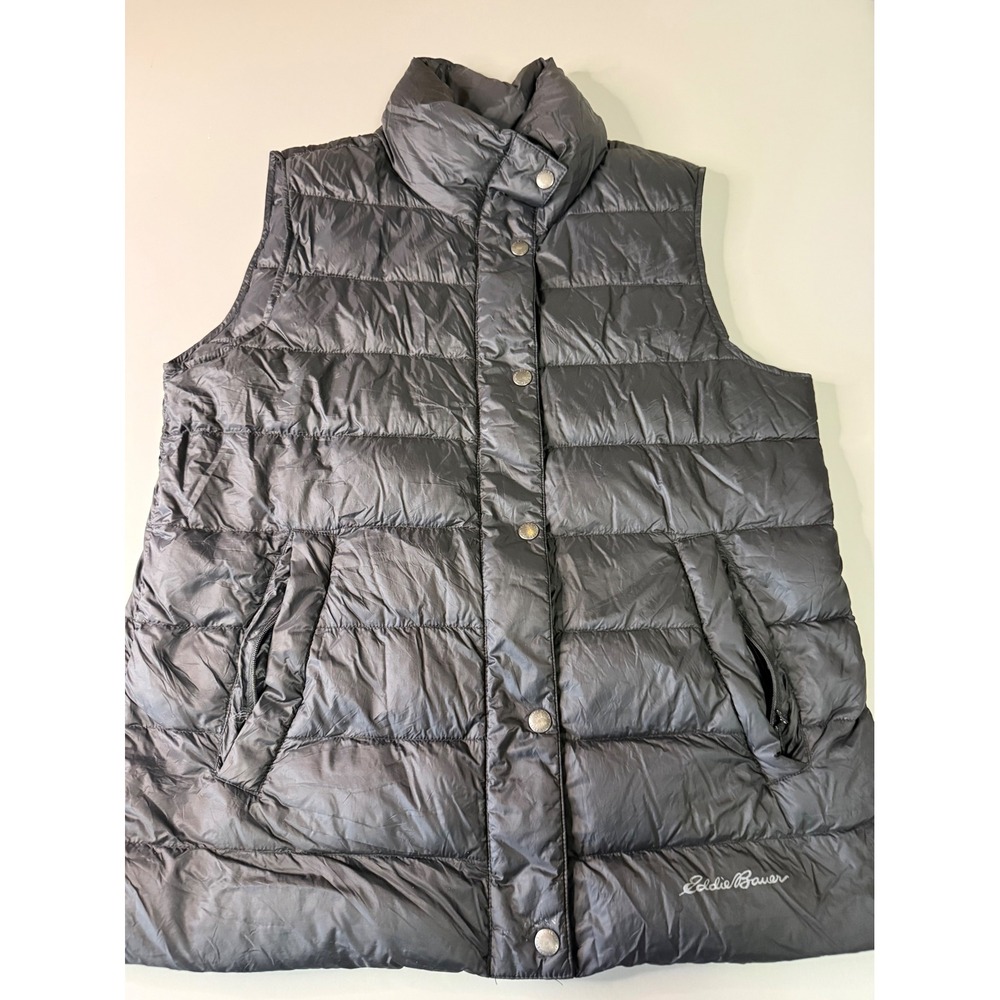 Eddie Bauer Womens Black Puffer Vest Down Insulated Snap Front Size Medium